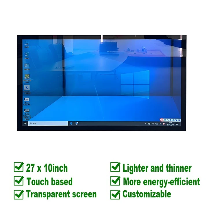 Schermo LCD trasparente da 27×10" – Media Player incorporà